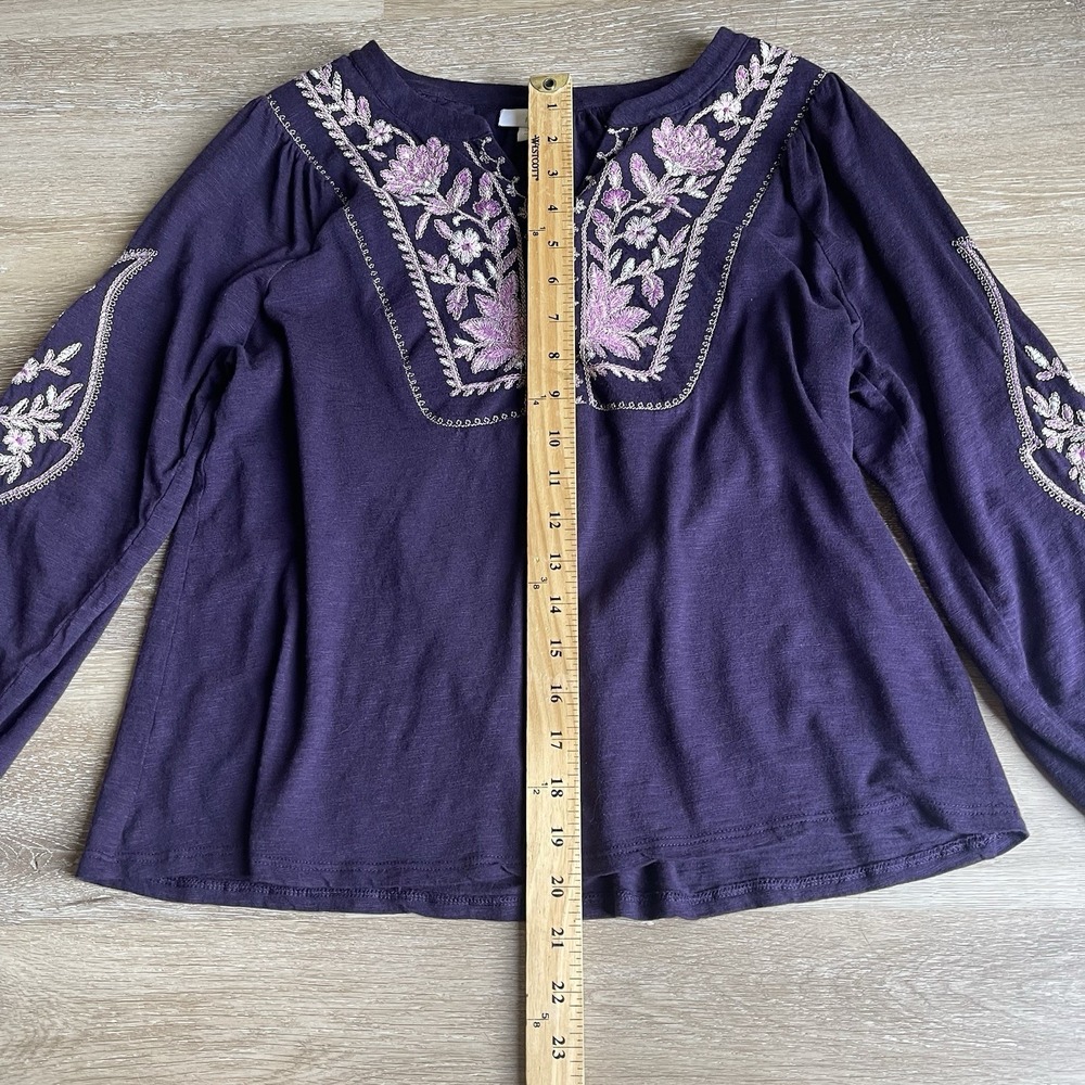 J Jill Womens Embroidered Peasant Top Small Petite Purple Floral V-Neck Boho - Picture 2 of 8